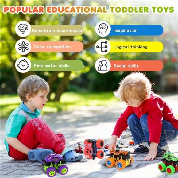 Truck for Boys 3 4 5 6 7 Year Old,4 Pack Push and Go Friction Powered Car Toys - Picture 4 of 7